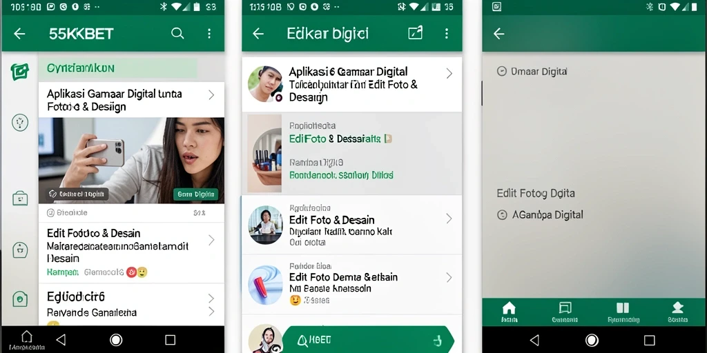 Tampilan antarmuka 55KBET dengan berbagai alat desain digital.