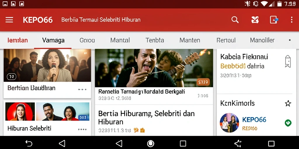 Antarmuka KEPO66 menampilkan berita hiburan terbaru dengan jelas dan menarik.