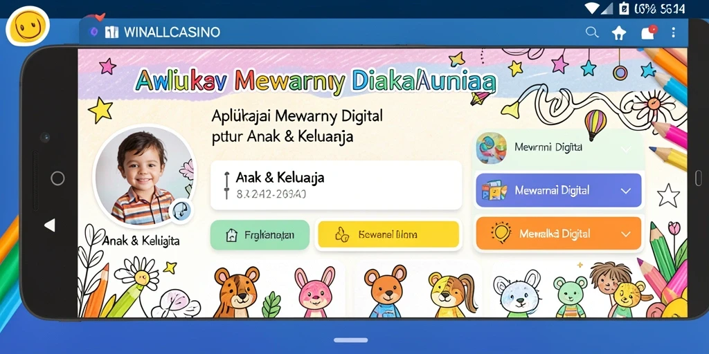 Screenshot menunjukkan antarmuka aplikasi WINALLCASINO untuk mewarnai digital.